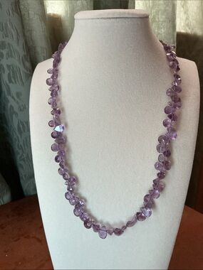 Hand-Crafted Genuine Amethyst Sparkly Faceted Briolette Necklace 20”